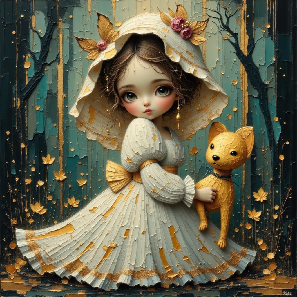 Girl in Nightgown, Divine Oil Painting Style