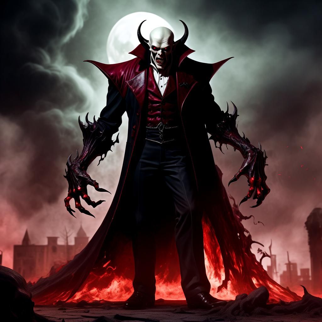 Vile rites lord of(destruction:1.5)
(Vampire monstrous:1.3).
Art style of Eduardo Risso;
deep crimson haze+skin ashed sm...