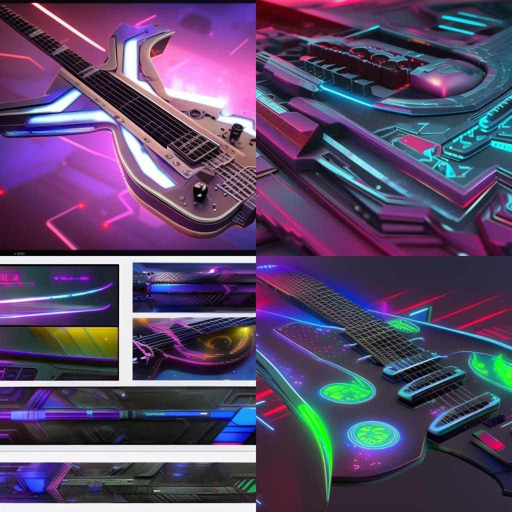 Cyberpunk Electric Guitar: Detailed Matte Painting