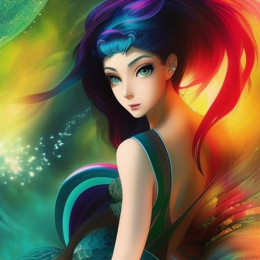 Anime Mermaid Swimming Underwater Fantasy Art