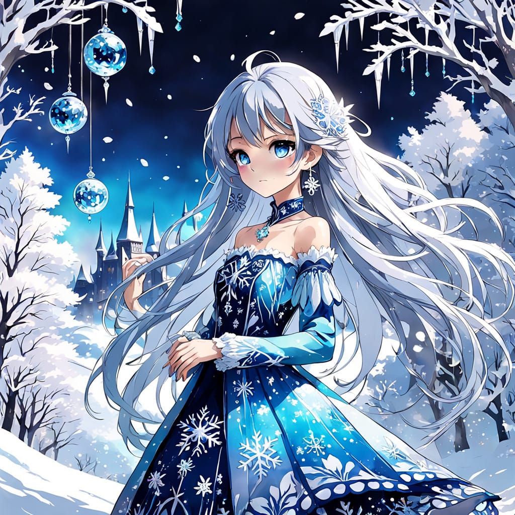 Surreal Snow Goddess in Intricate Crystal Dress