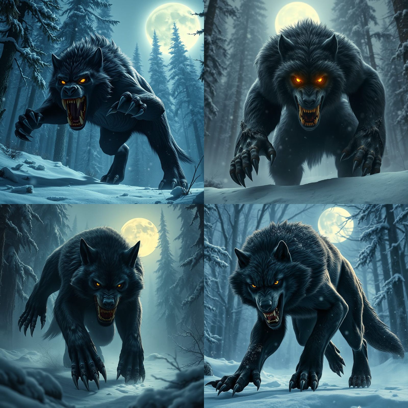 Terrifying Werewolf in Snowy Forest: Fantasy Concept Art