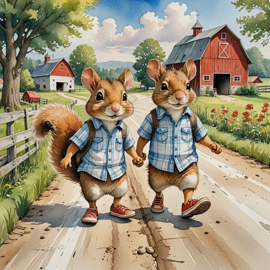 Whimsical Friends Stroll Down a Country Lane