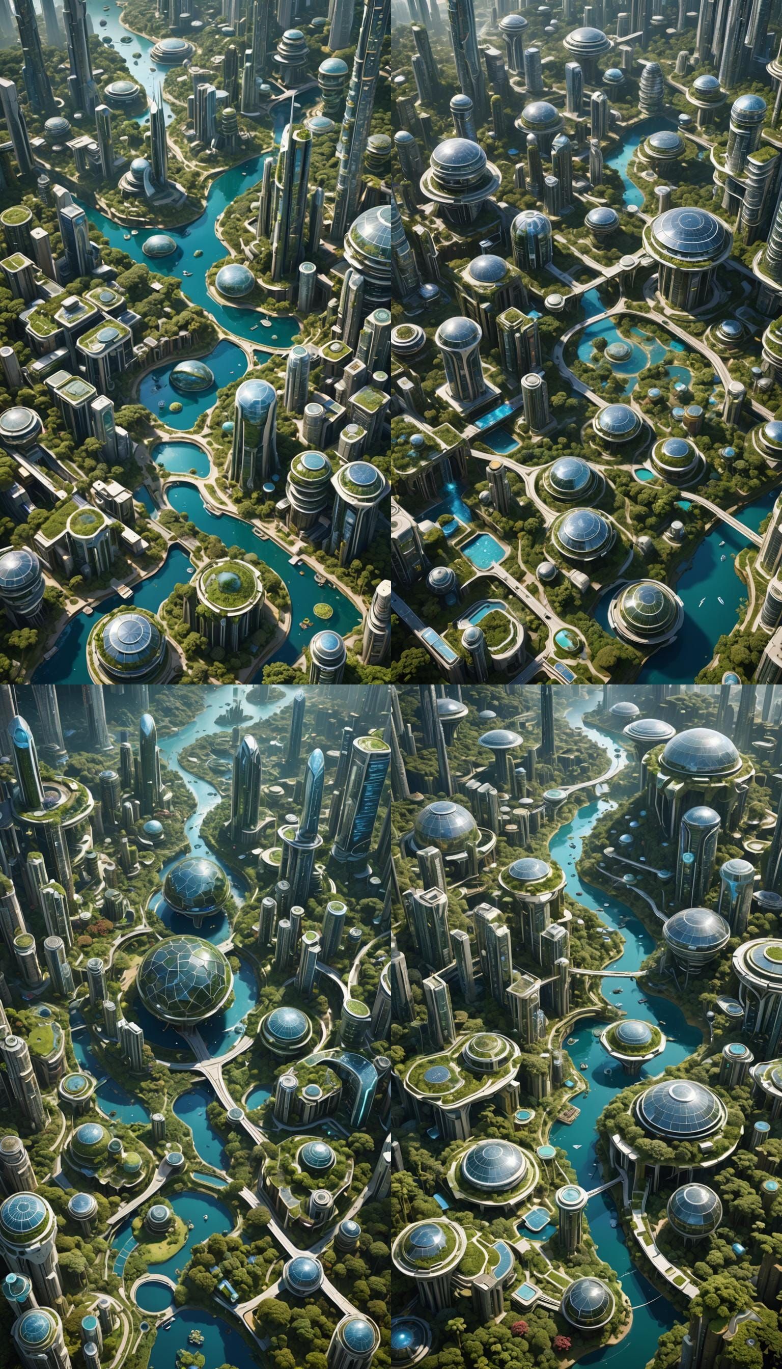 Futuristic Cities in Diverse Biomes: A Wide-Angle View