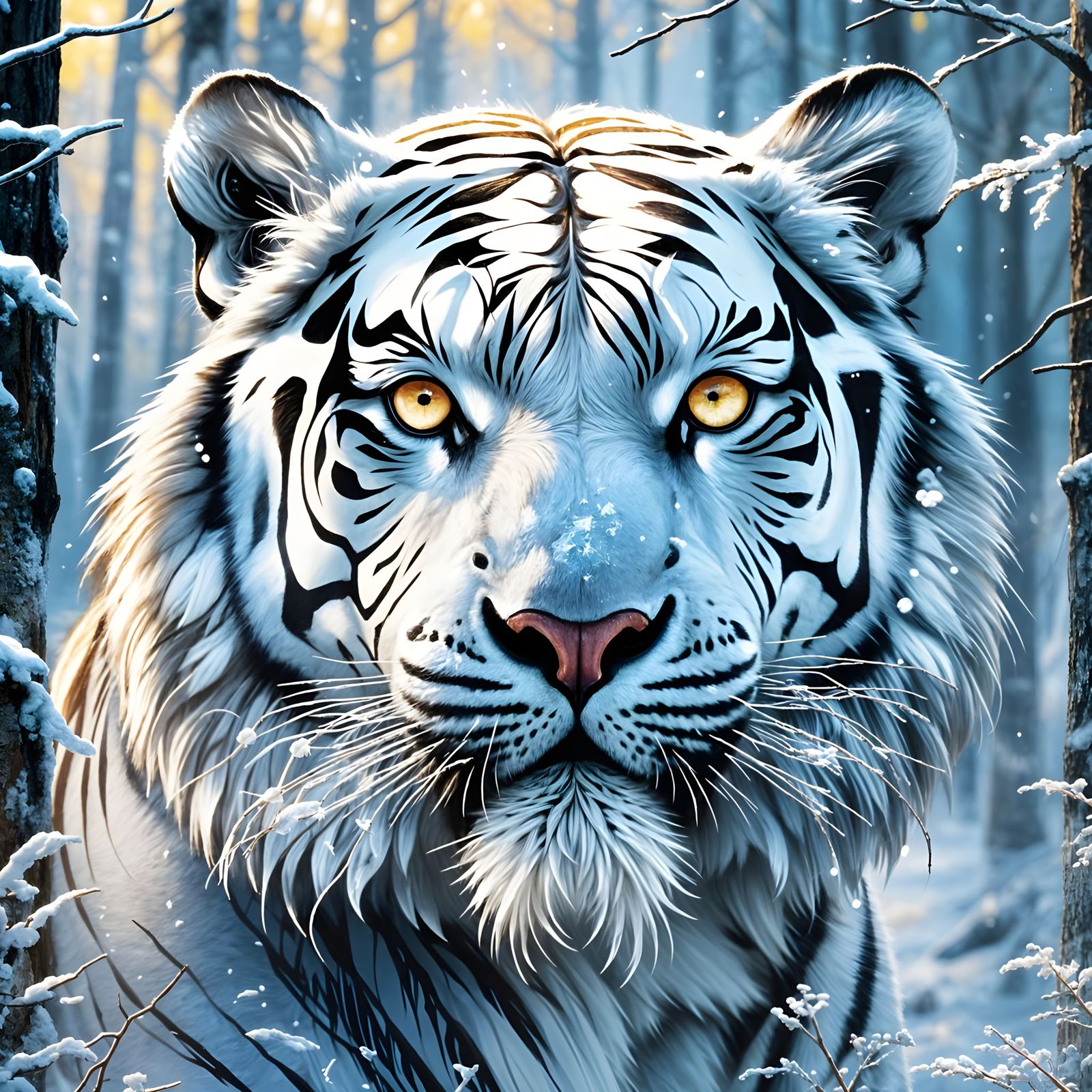 Crystallized White Siberian Tiger in Frozen Forest