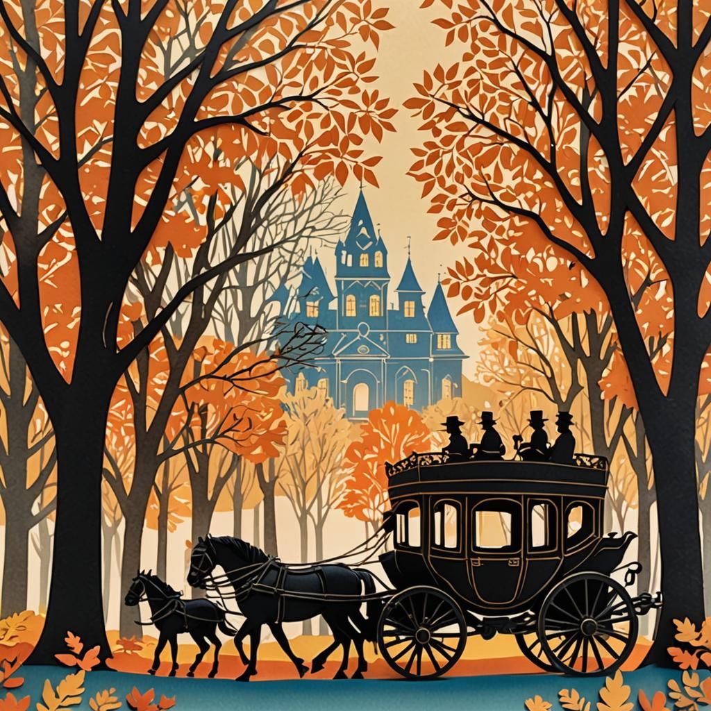Paper-Cut Art: 18th Century Carriage in Autumn