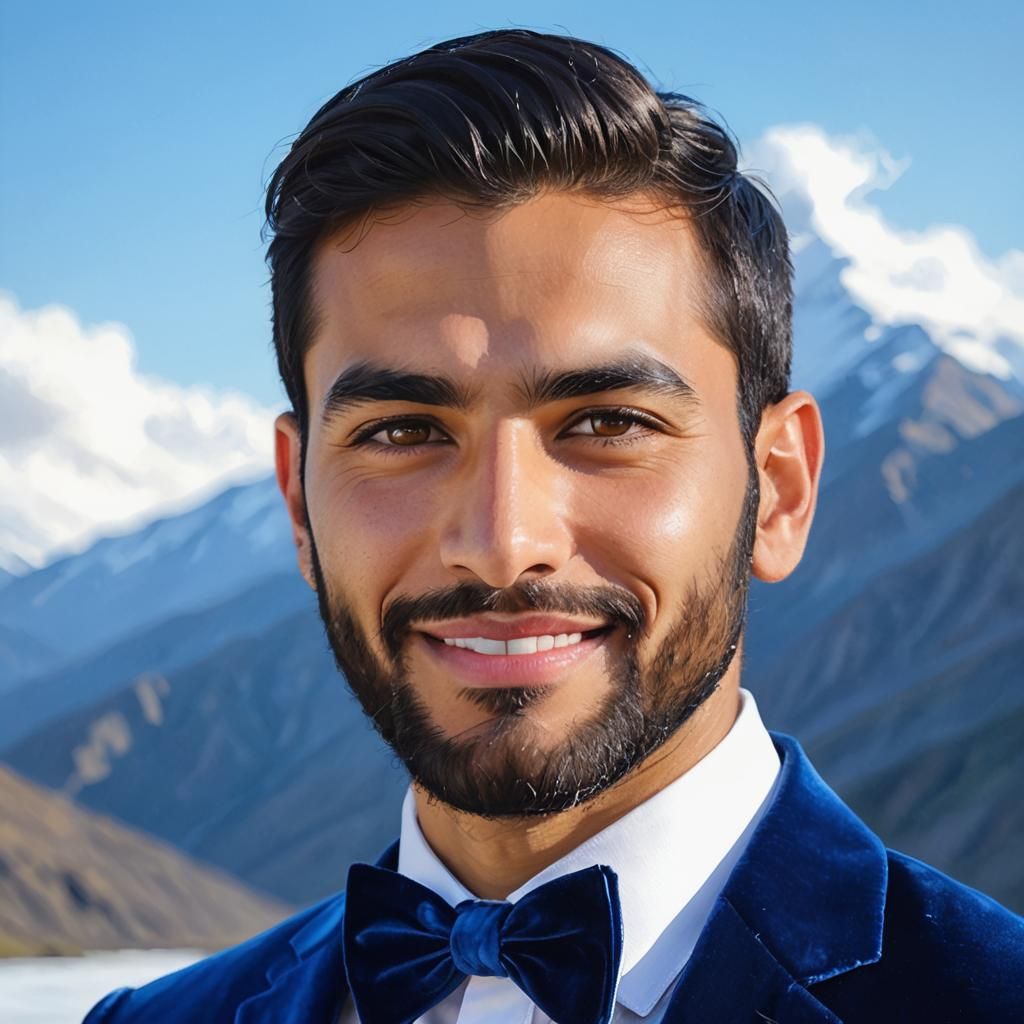 Elegant Gentleman in Blue Velvet Suit as Impasto Painting