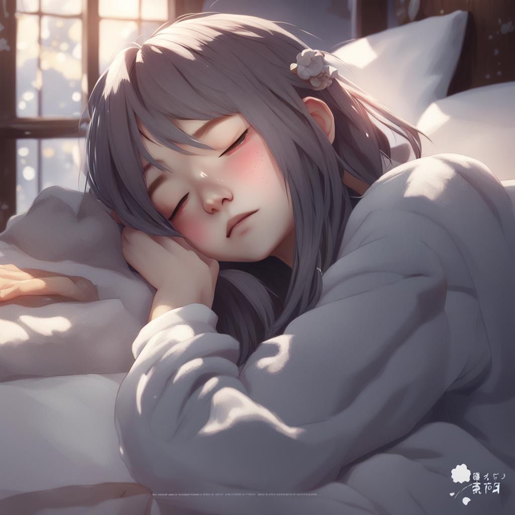 Sleepy Anime Art in 3D, Detailed Render
