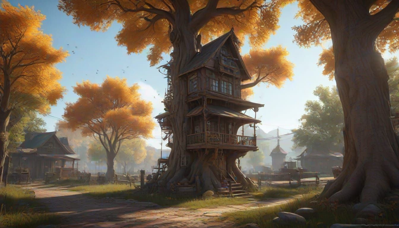 Steampunk Birdhouse in Elm Tree with Bluebirds