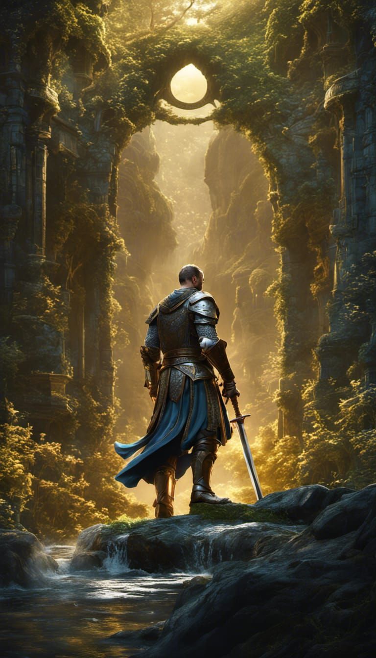 Epic King Arthur in Magical Art Nouveau Style