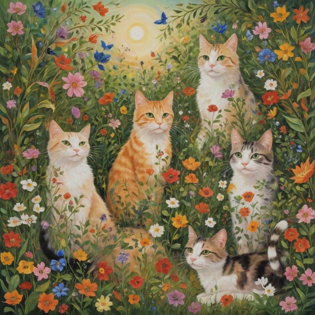 Cats in a Dreamlike Surrealist Landscape