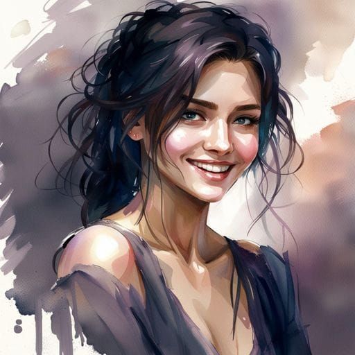 Beautiful Girl with Dark Hair in 1920s Watercolor Style