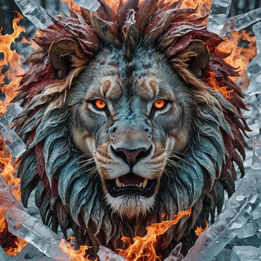 Icy Fire Lion Face in Contrasting Colors