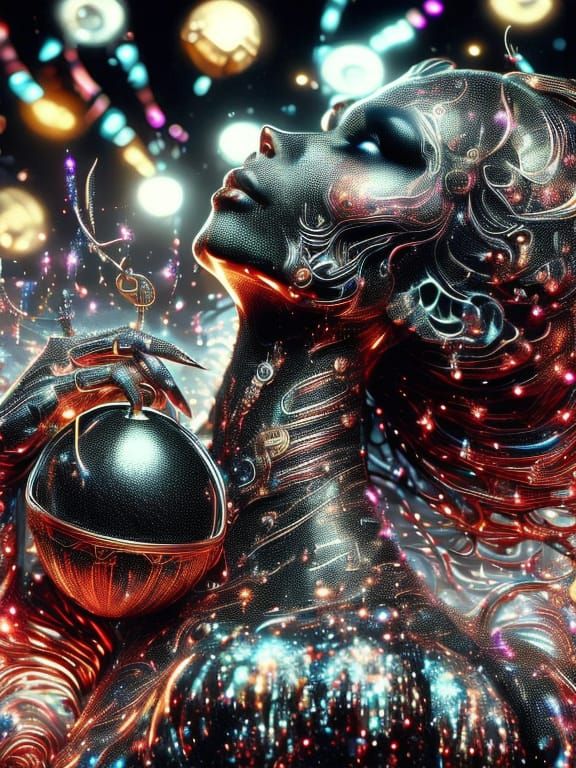 Ethereal Woman Cheers Midnight Ball Drop in NYC