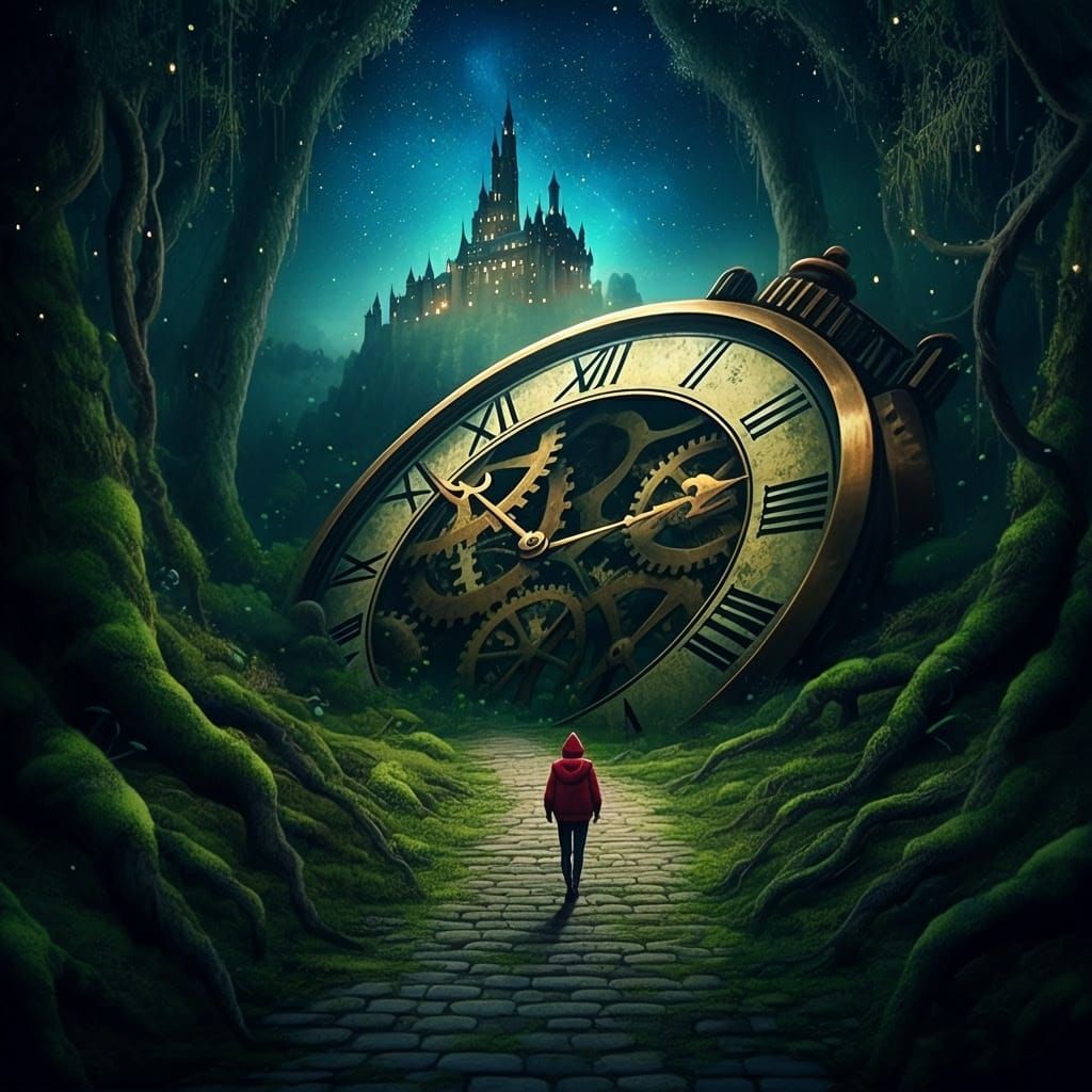 Surreal Clock Gateway to a Fantastical Realm in a Whimsical,...