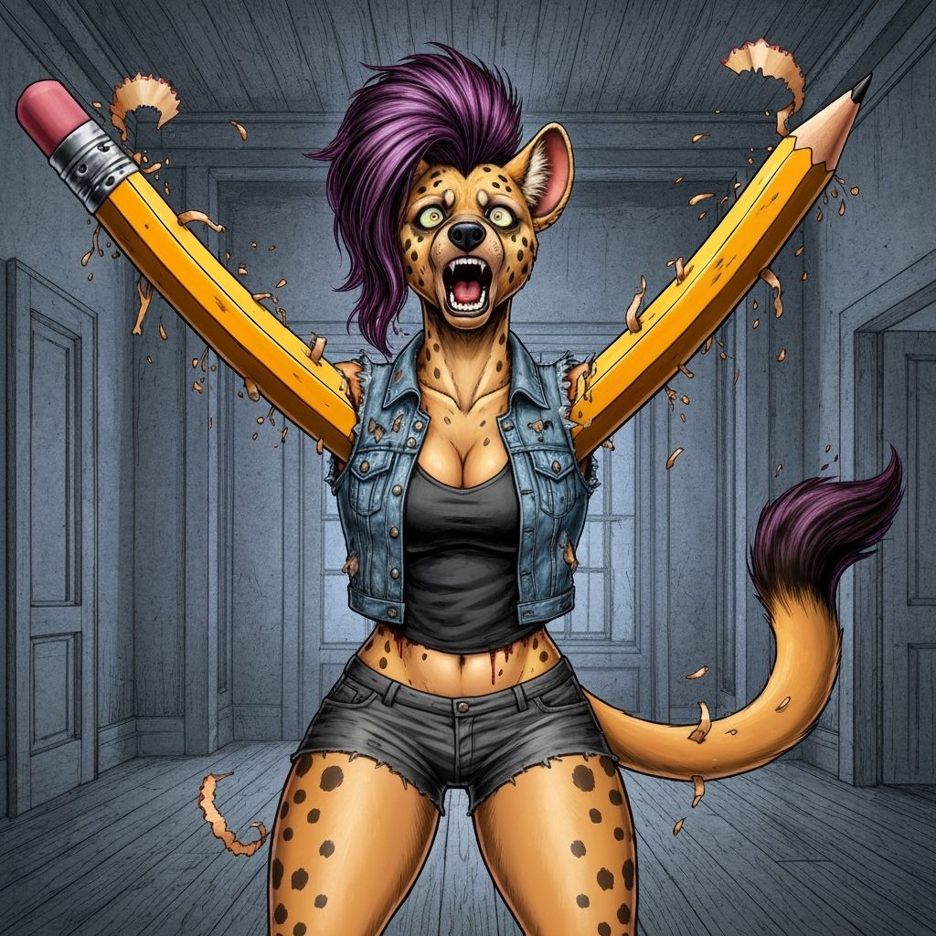 Anthropomorphic Hyena Horror Sketch With Pencil Limbs