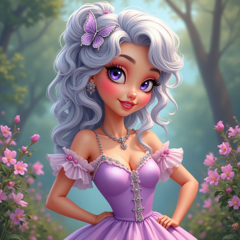 Happy Lady in Lilac Dress, Children's Book Illustration Styl...