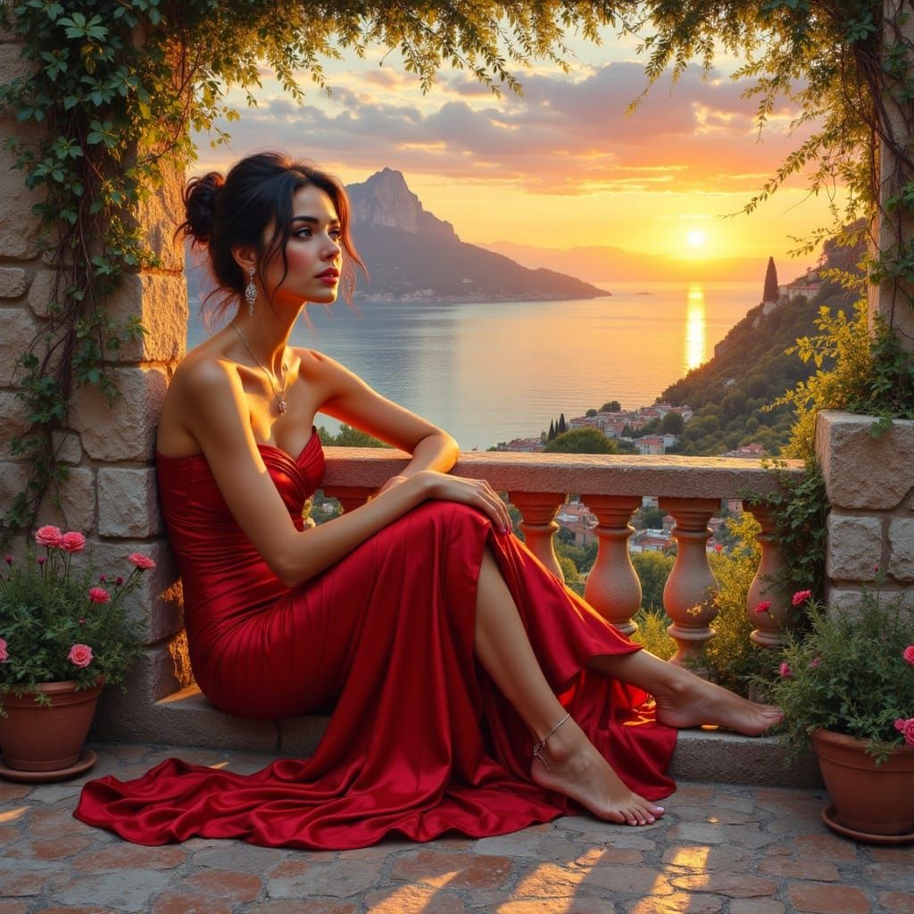 Elegant Mediterranean Beauty in Sunset Glow