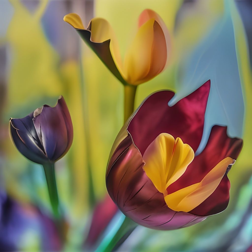 Tulip Resin Wall Art with Embossed Shadows