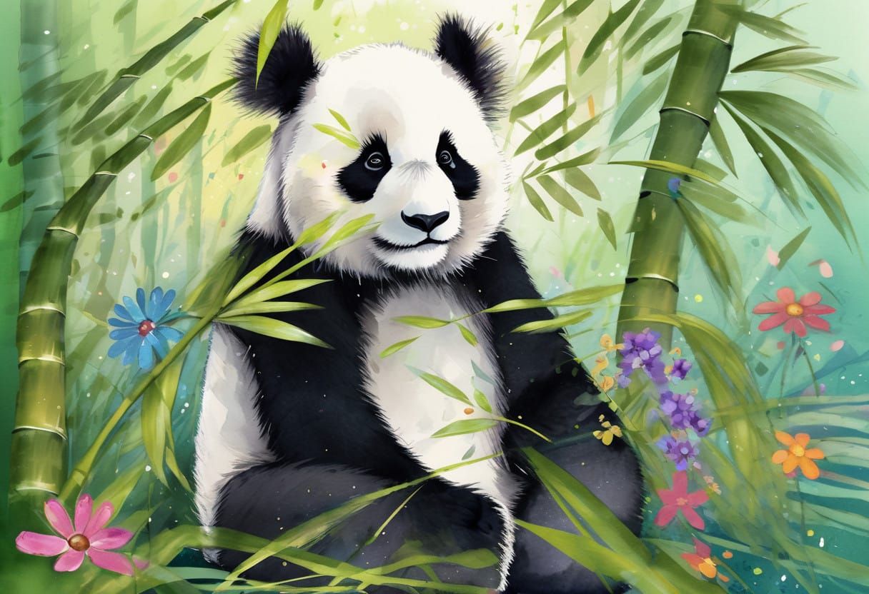 Whimsical Panda Cub in Lush Bamboo Forest