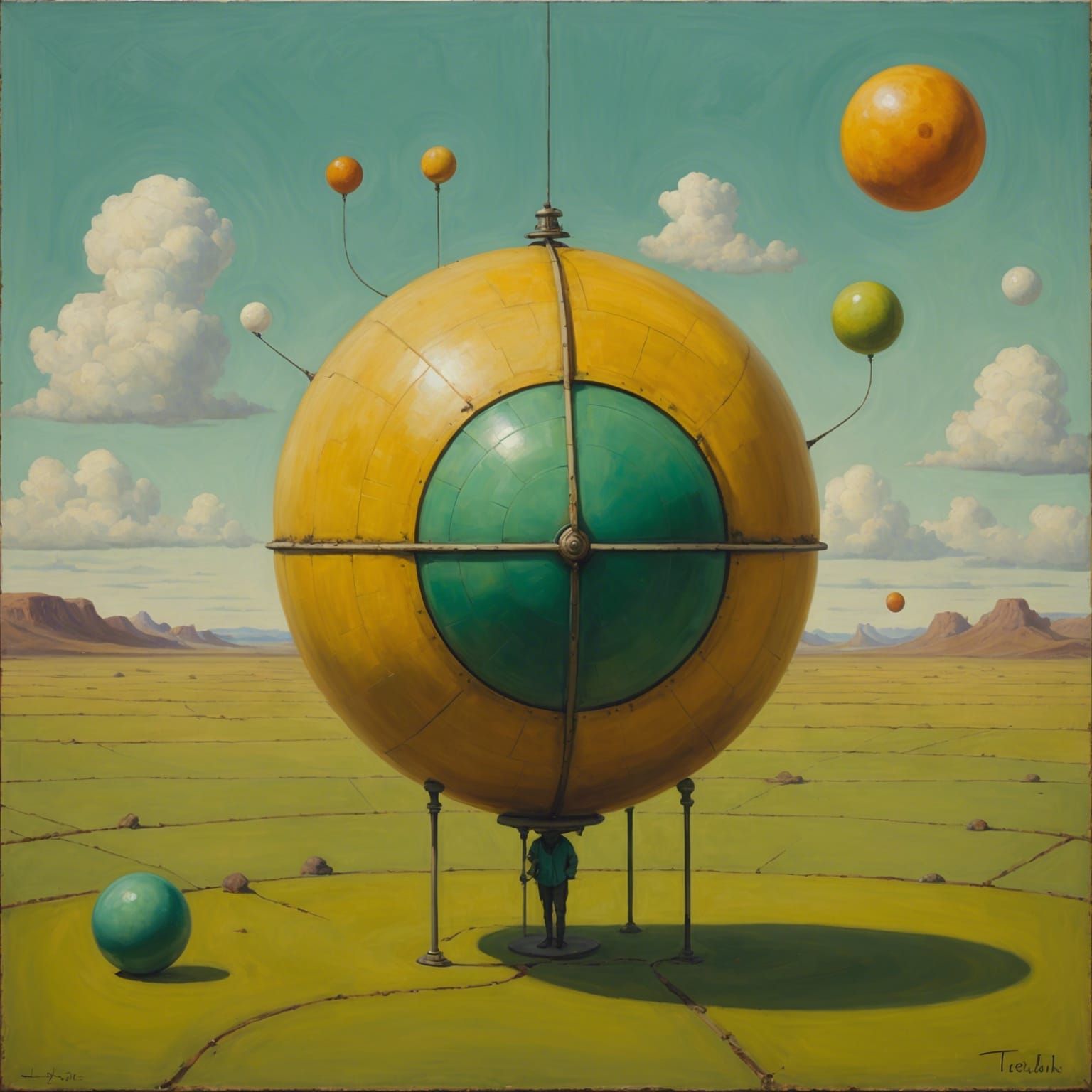 Surreal Oil Painting with Viridian and Ochre Colors