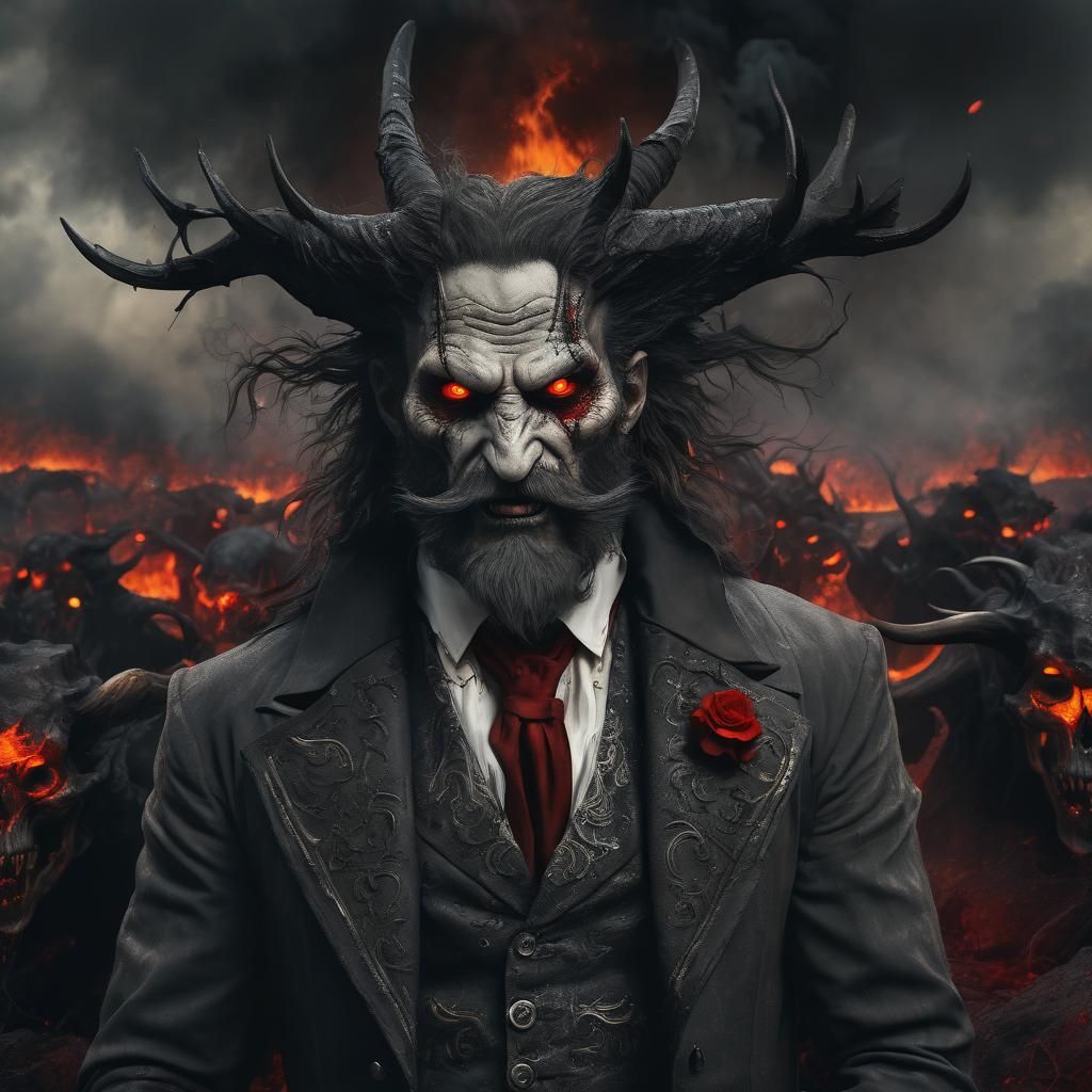 Demonic Figure in Hellish Landscape, Dark Fantasy Art