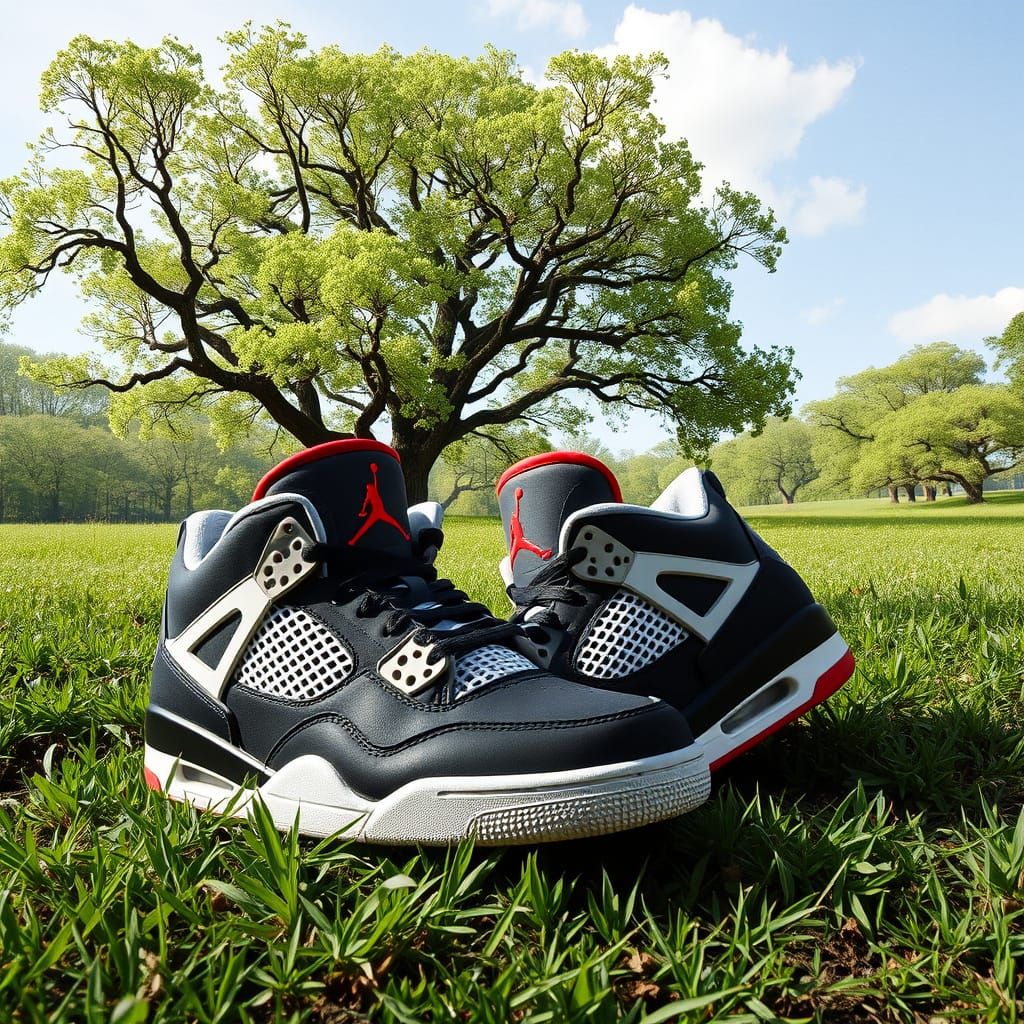 Jordan 4s in a Forest: Surreal Digital Art