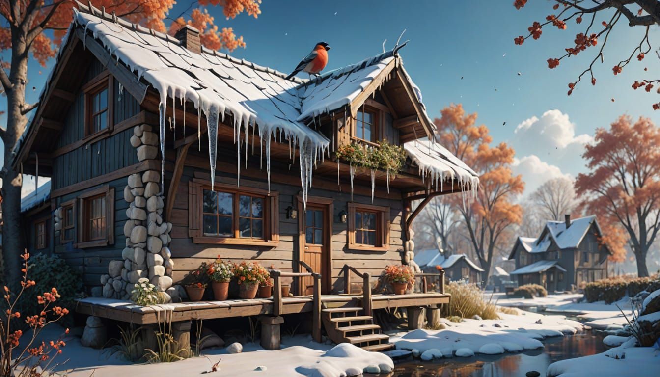 Springtime Elegance: Icicles and Wildlife in Sunny Rural Bli...