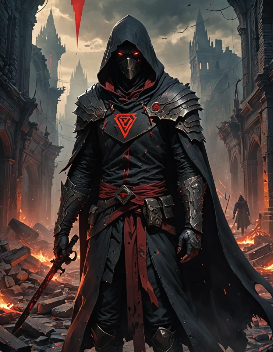 Bloodwynd in Ruined City: Dark Fantasy Anime Art