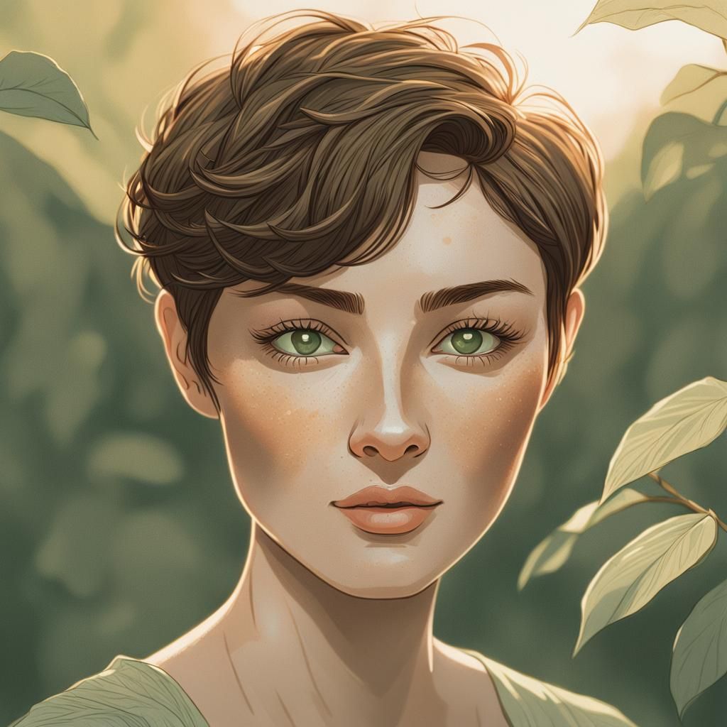 Young Woman with Pixie Cut in Ethereal Style
