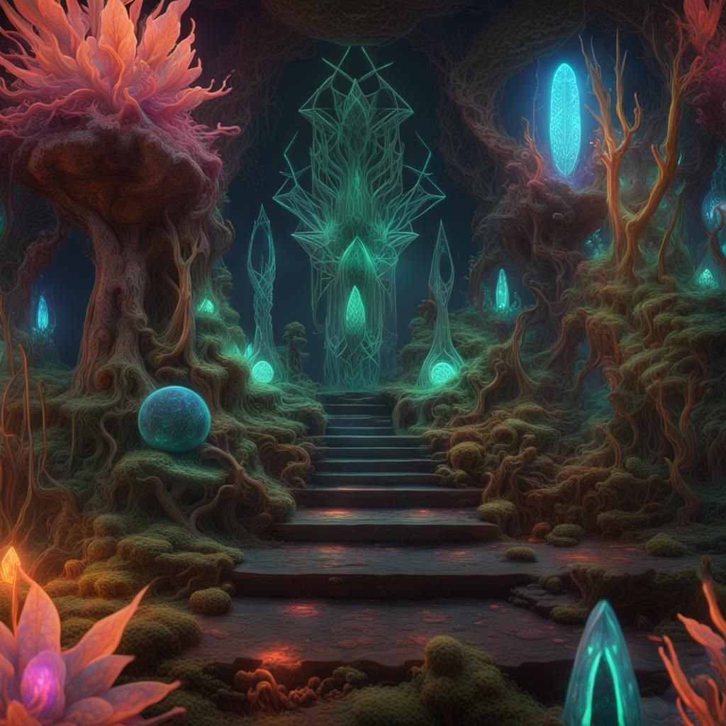 Psychedelic Ancient Speakers with Bioluminescent Plants