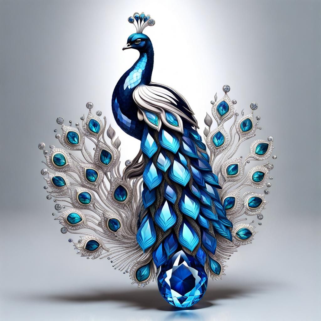 Crystal Peacock with Blue Diamond in Hyperdetail