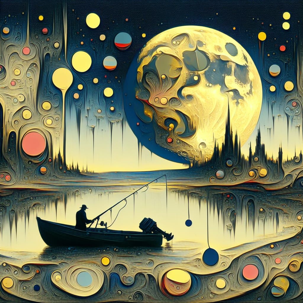 Surreal Fishing Trip in an Inverted Moonscape