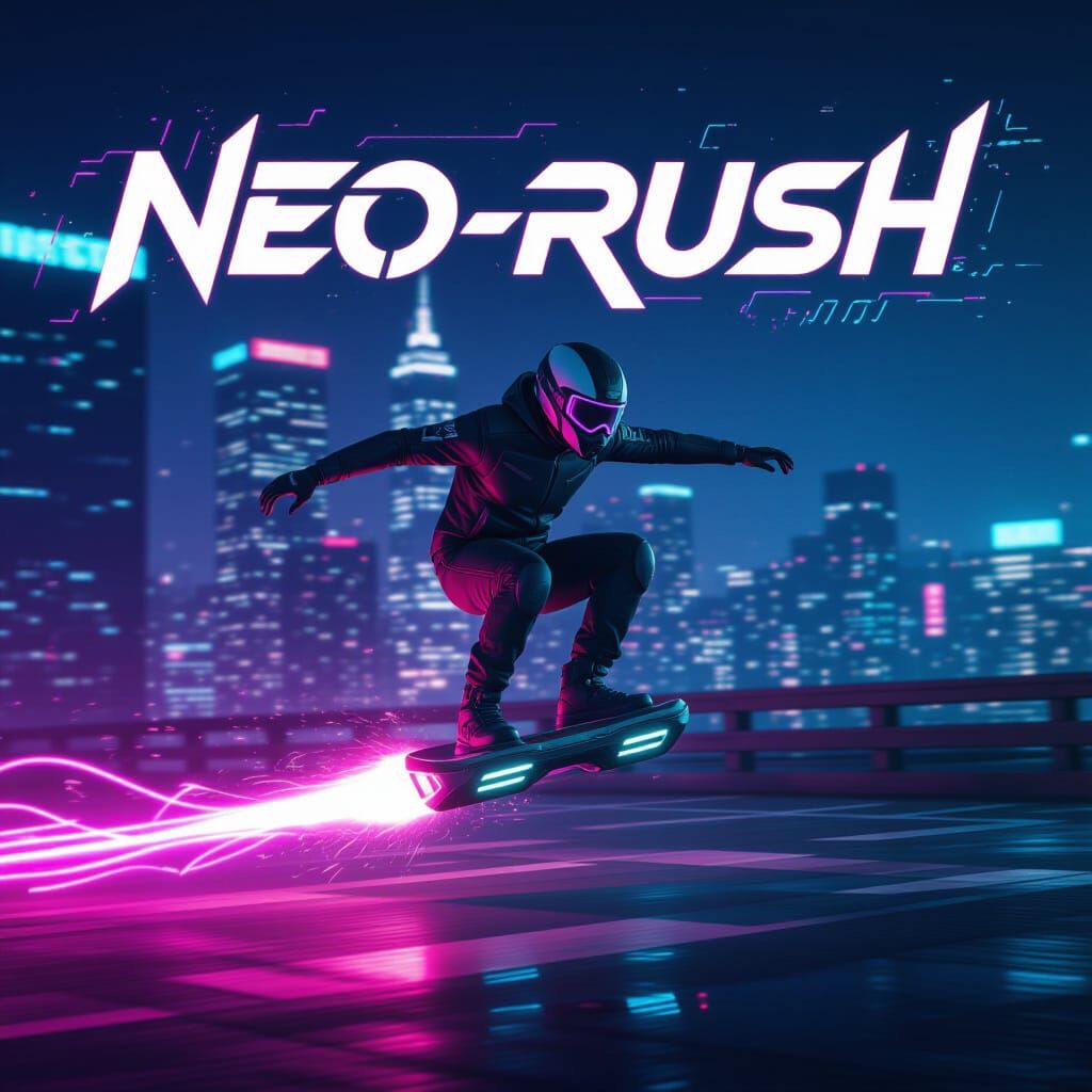 Futuristic Hoverboard Race Poster with Neon Trails