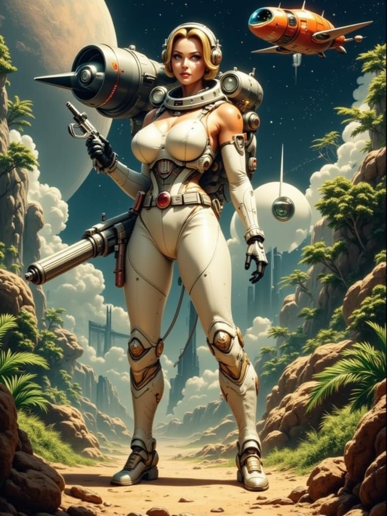 Retro Space Woman on Jungle Planet Comic Cover