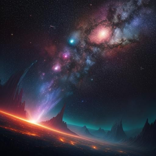 Spaceship Soaring Through Exploding Nebula in Impressionist ...