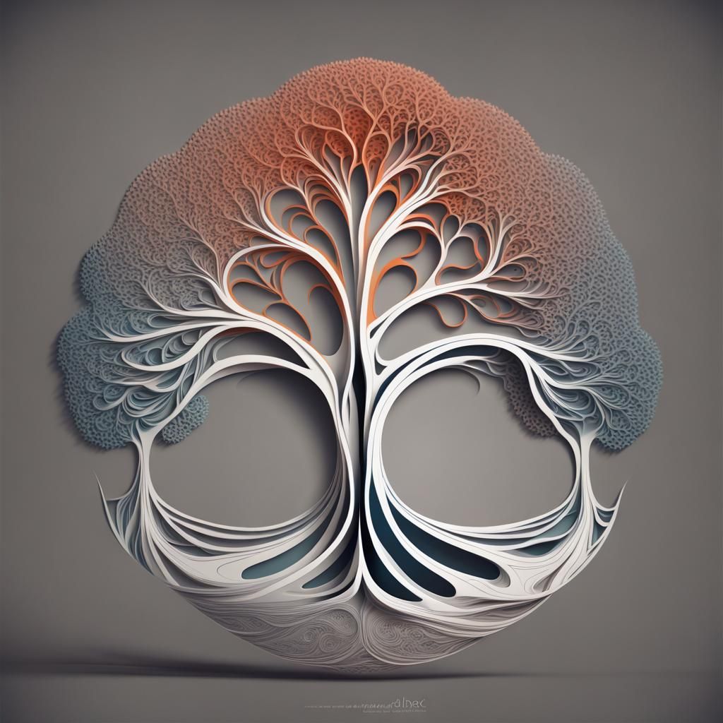 Minimalist Tree with Two Moons in Abstract Style