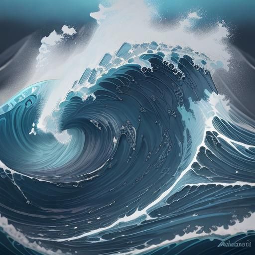 Azure Ocean Waves in Abstract Fantasy Art