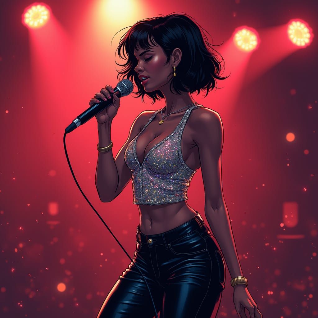 Dynamic African American Singer in Comic Book Style