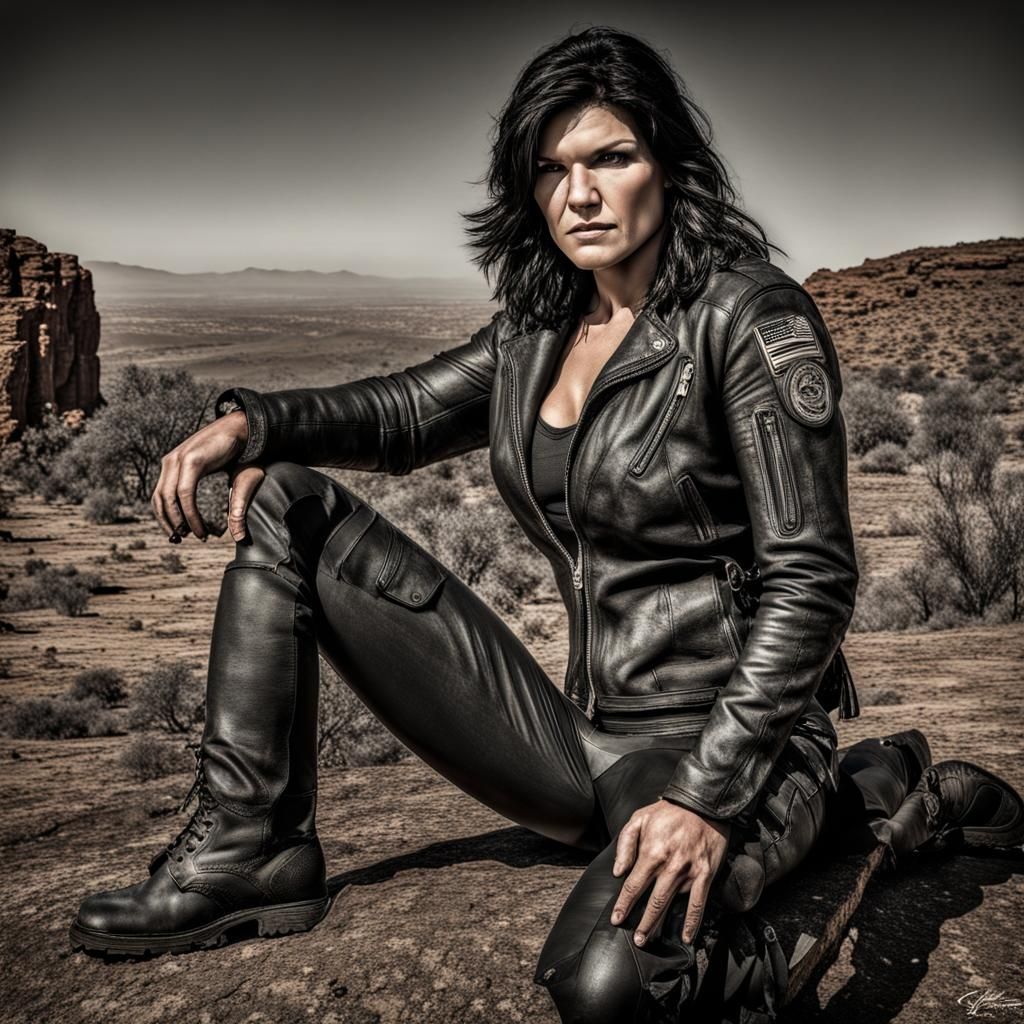 Hyperrealistic Cinematic Shot: Woman in Leather at Crater