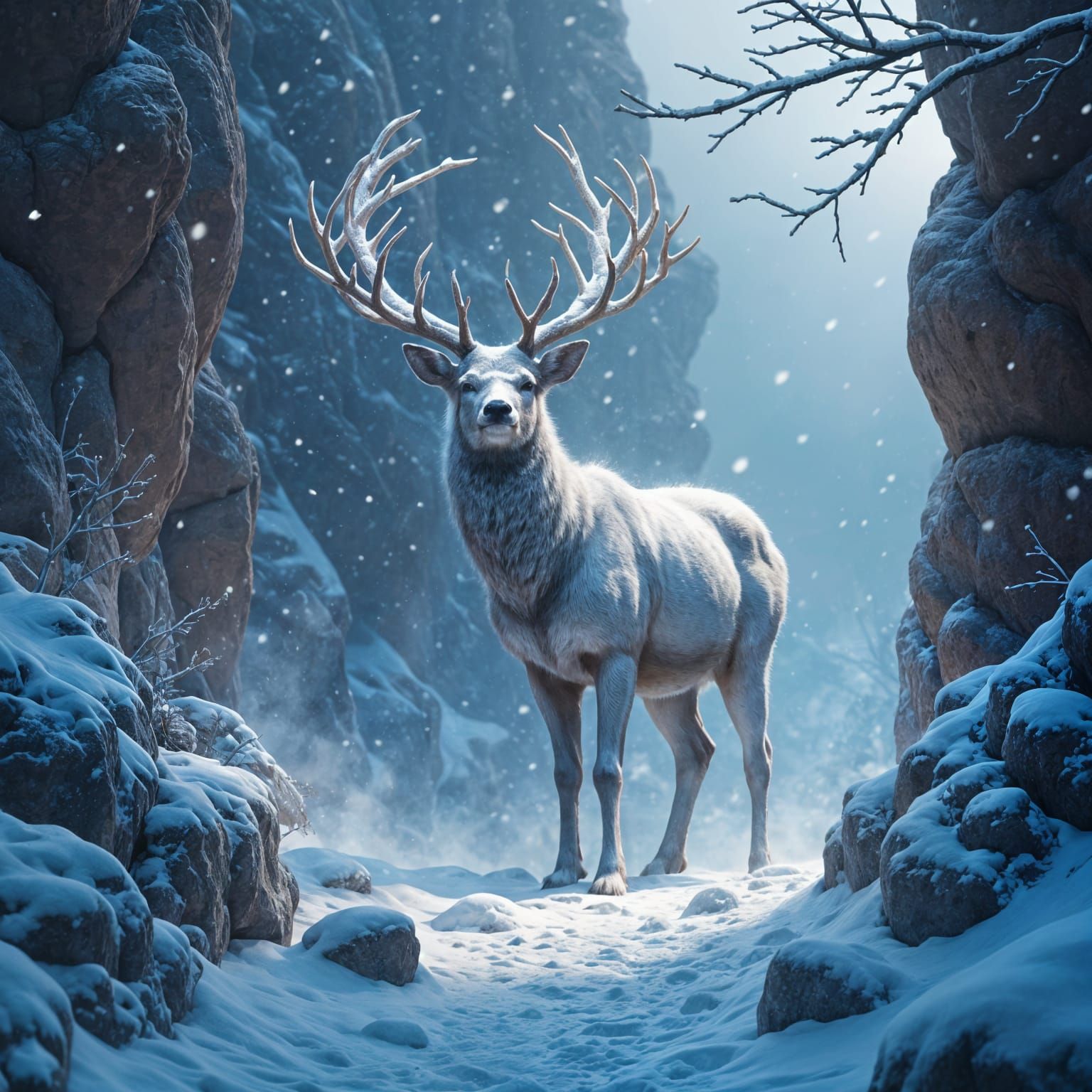 Deer in Blizzard: Detailed Matte Painting