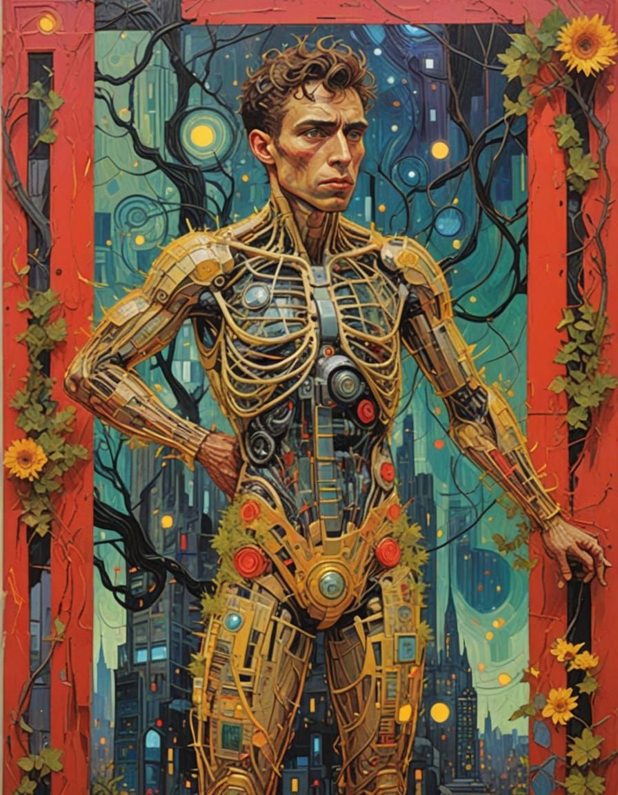 Sensual Latino Man in Eerie Metropolis Dreamscape