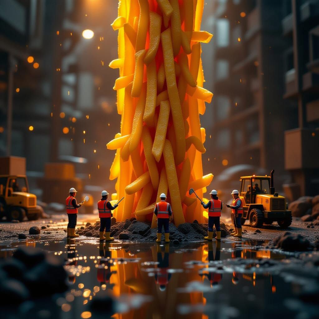 Miniature Construction Site with French Fry Column