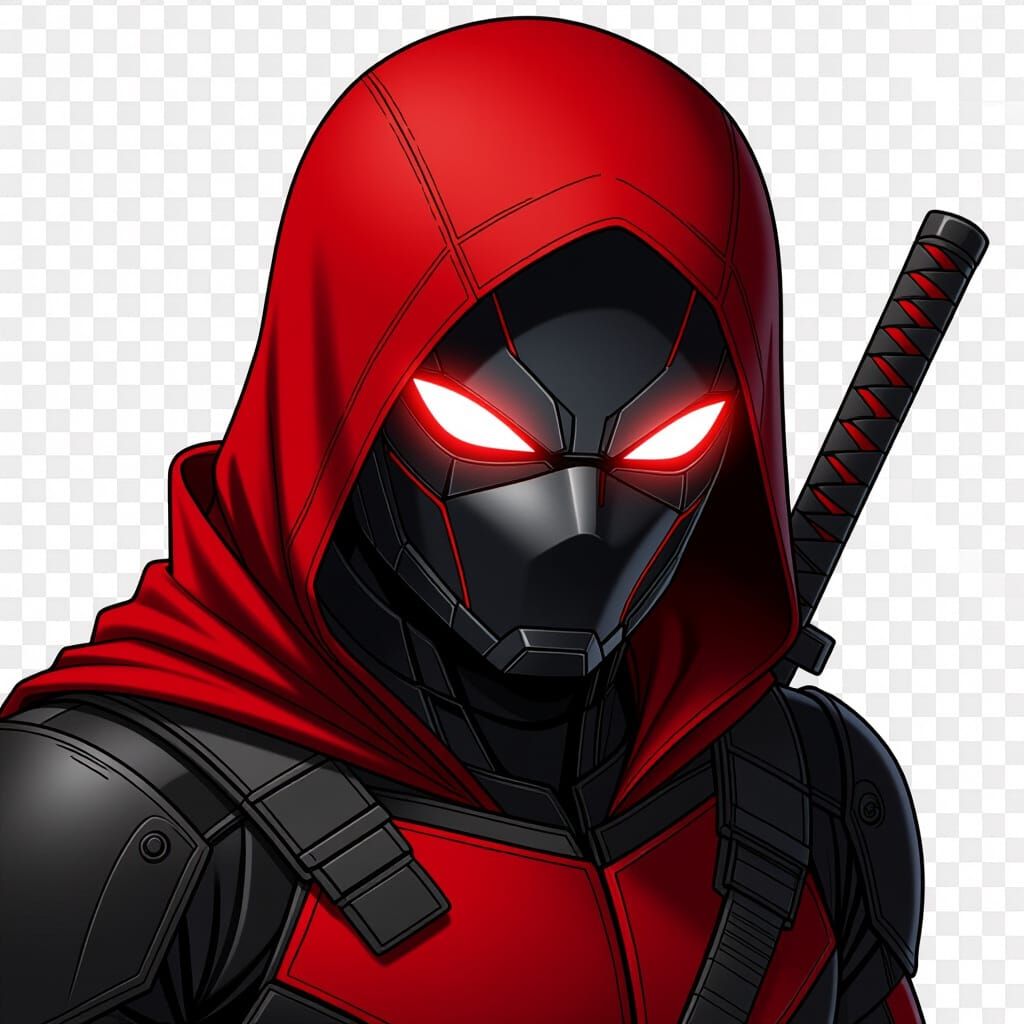 Red Hood Helmet with Glowing Eyes in Anime Style
