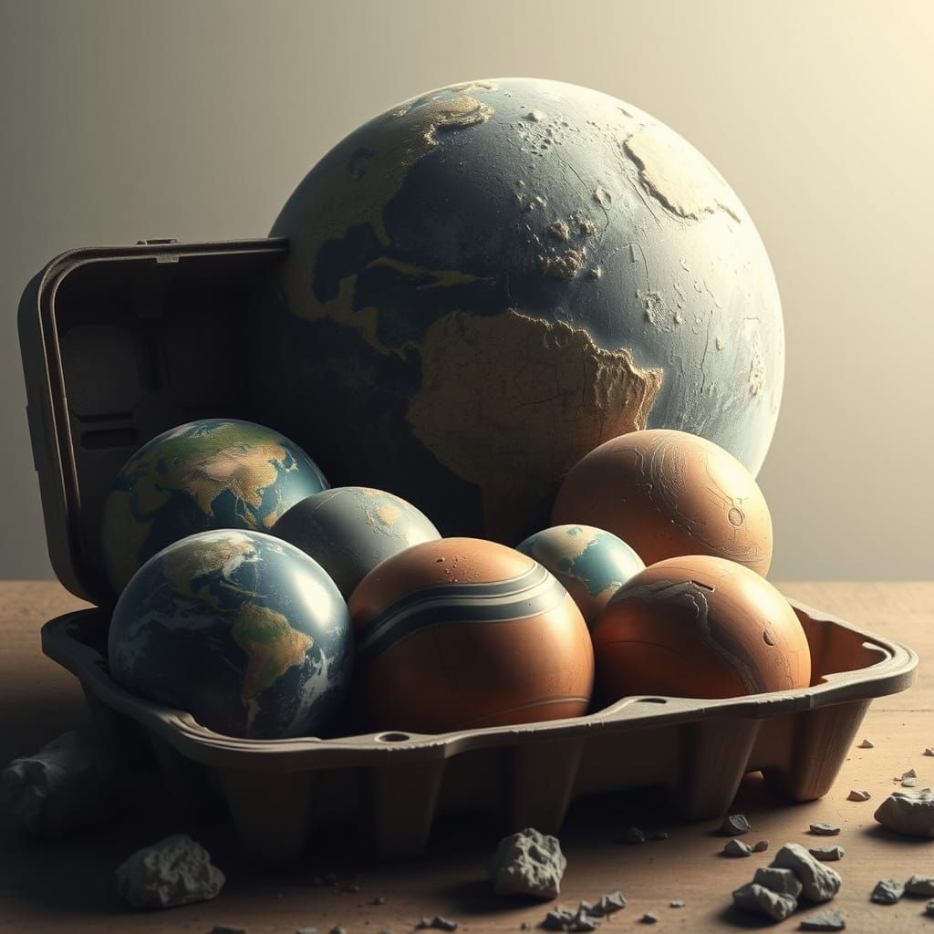 Planetary Carton in Hyperrealistic Dystopian Style