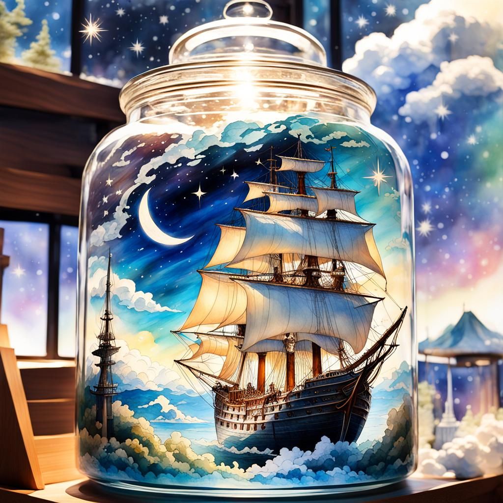 Lilliputian boat in a jar