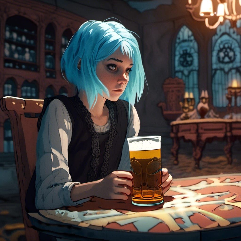 Mysterious Girl with Giant Beer Glass