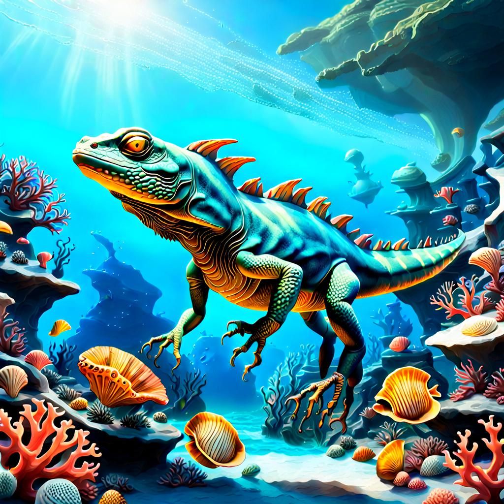 Alien Lizard in a Sci-Fi Underwater World
