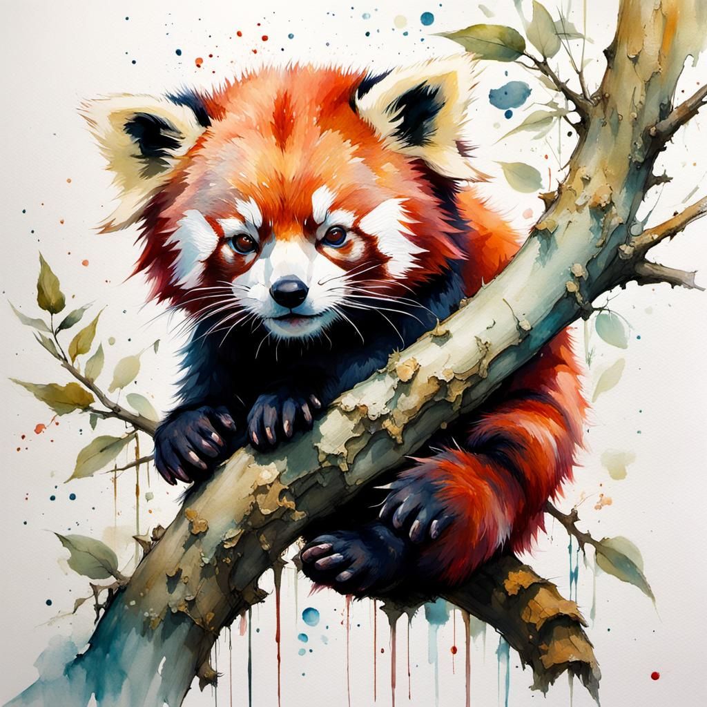 Baby Red Panda in Watercolor Cosmos