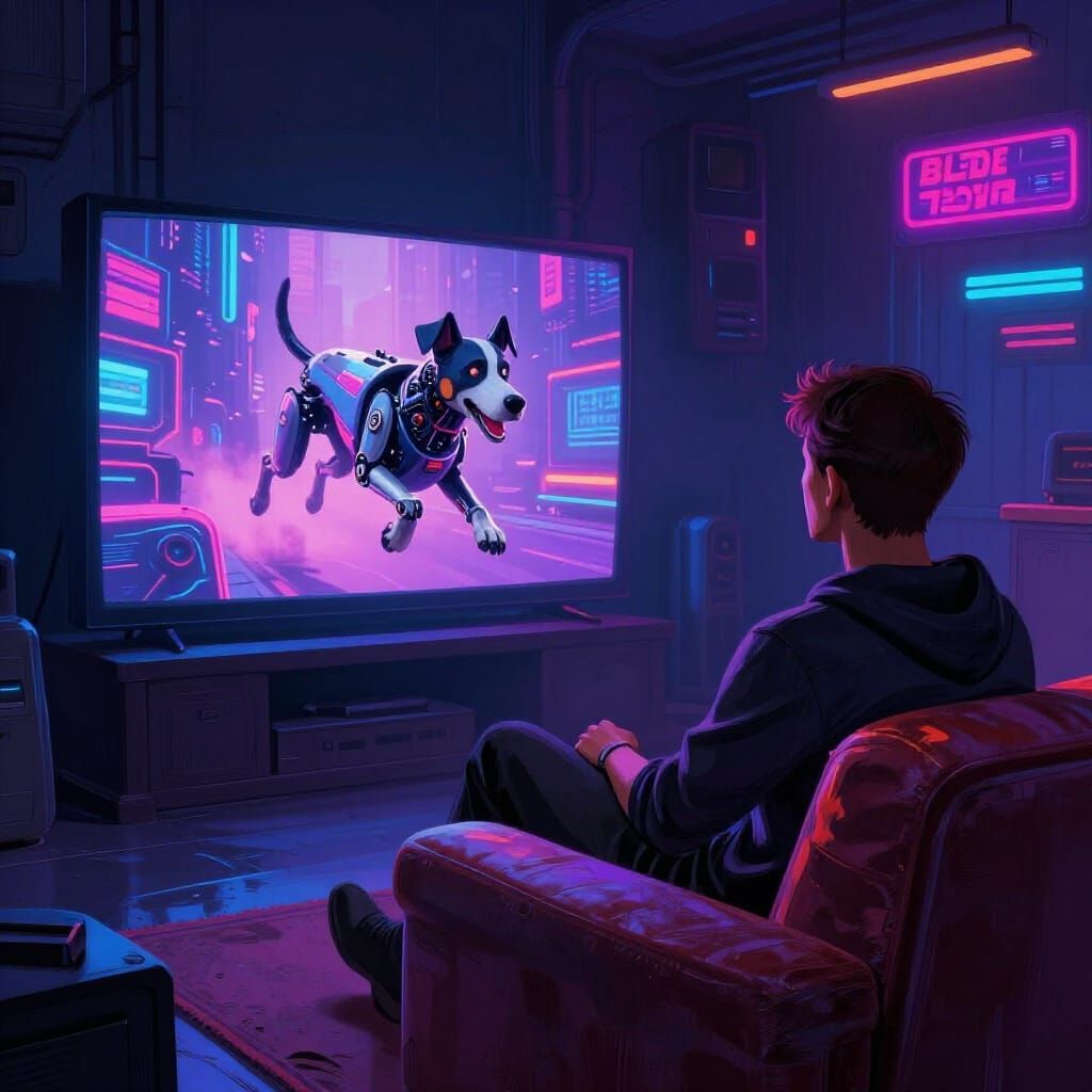 Robotic Dog Leaps From Futuristic TV Onto Couch